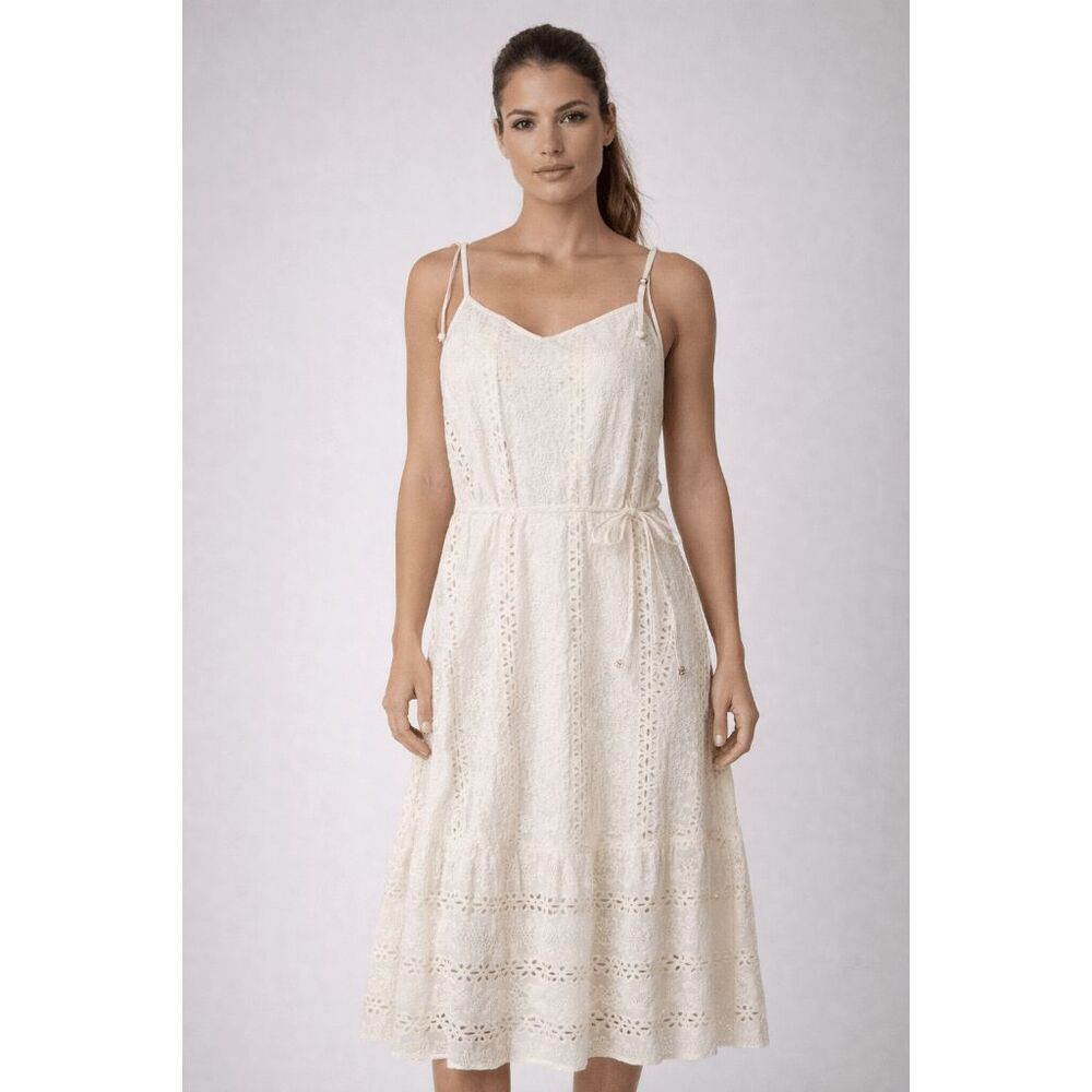 NWT TAHARI Women's 100% Cotton Lace Sundress Midi Dress L